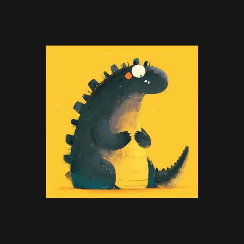 Cute Cartoon Dinosaur Character on Yellow Background Male Long Sleeve T-Shirt