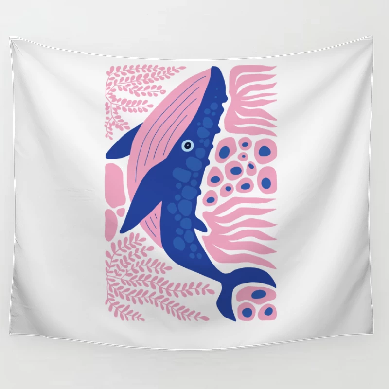 Whimsical Whale in a Coral Dream Tapestry