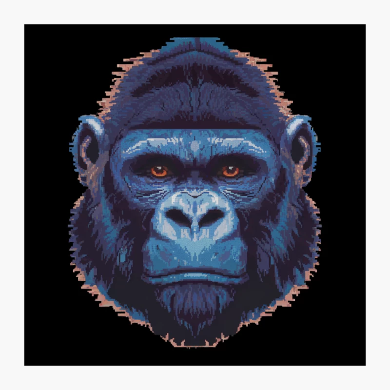 Pixelated Blue Gorilla Portrait: Digital Primate Art Pin