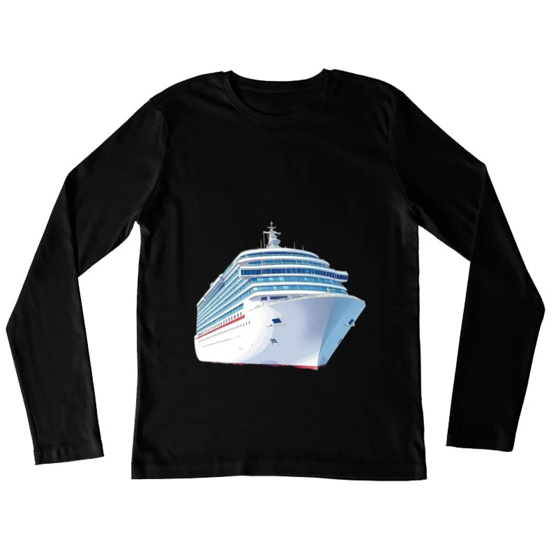 Modern Luxury Cruise Ship in White and Blue Design Female Long Sleeve T-Shirt