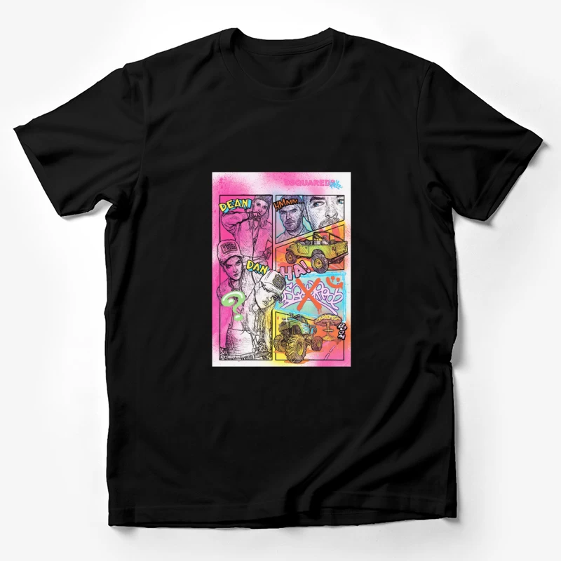Bunte Comic-Collage mit Fahrzeugen und Figuren Herren T-Shirt