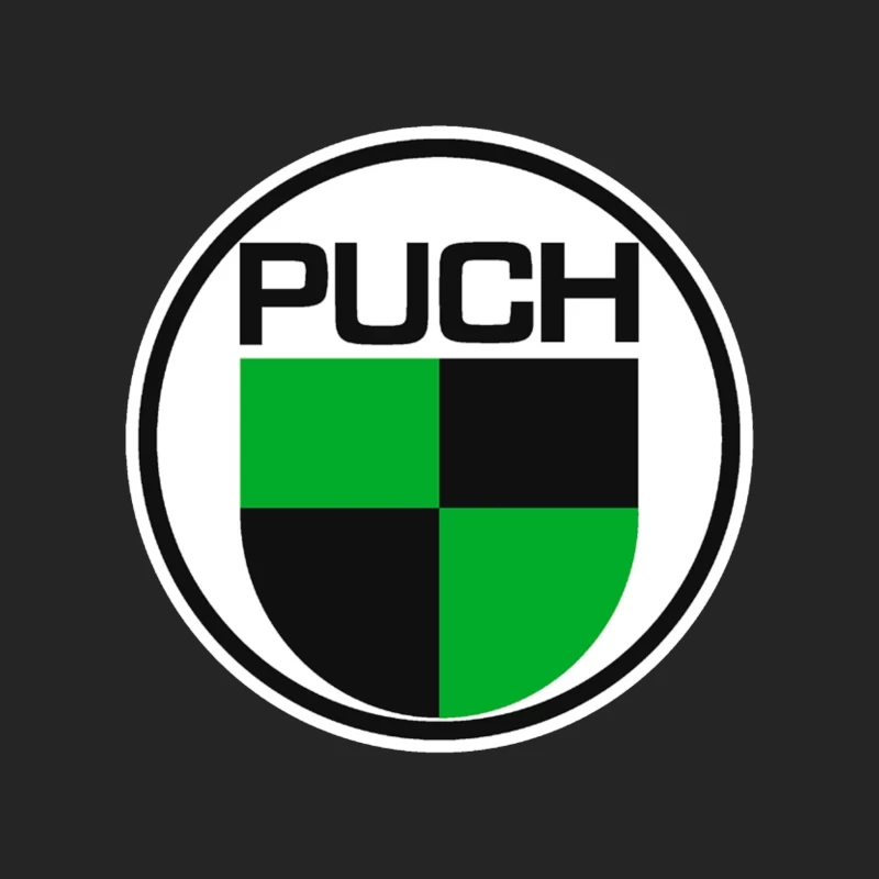 Vintage Puch Motorcycle Company Logo with Green and Black Shield Design Male Pullover Sweatshirt