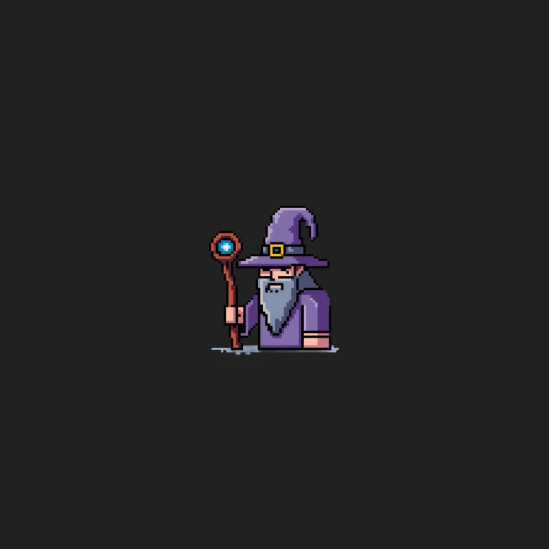 Pixelated Wizard with Magic Staff in Purple Robe Bucket Hat