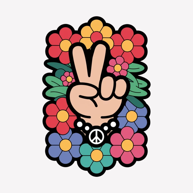 Colorful Hippie Peace Sign with Floral Background Male T-Shirt