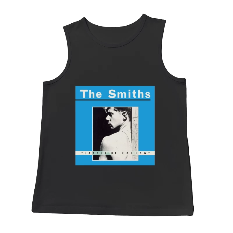 The Smiths "Hatful of Hollow" Album Cover with Black and White Portrait on Blue Background Male Tank Top