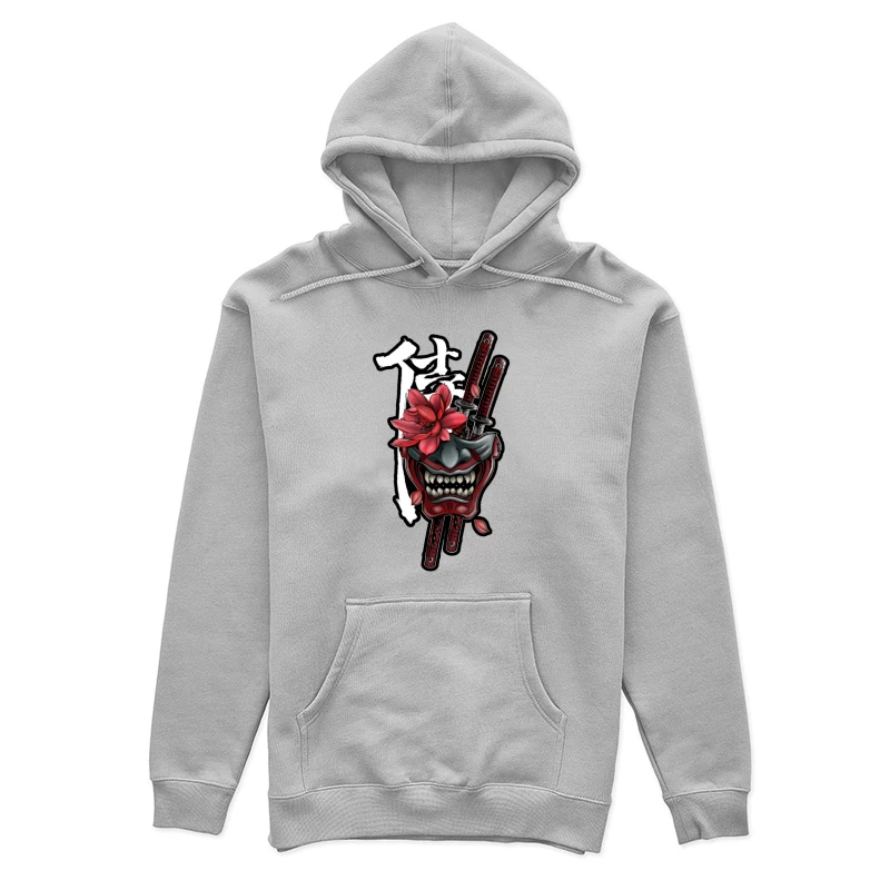 Samurai Mask Art with Katana and Flower Female Pullover Hoodie