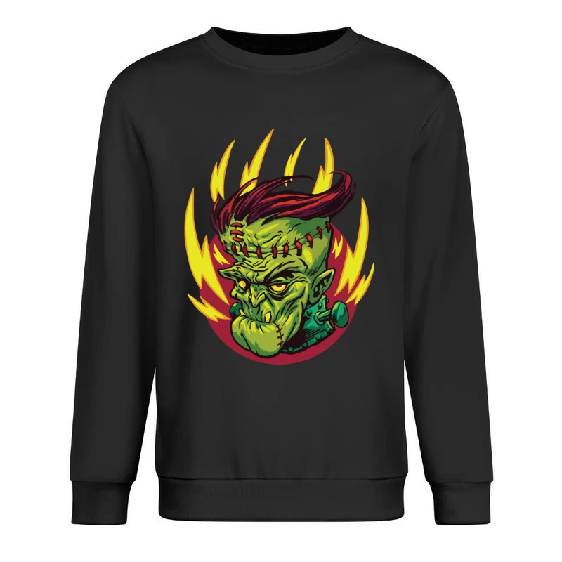 Colorful Cartoon Frankenstein Monster Illustration Male Pullover Sweatshirt