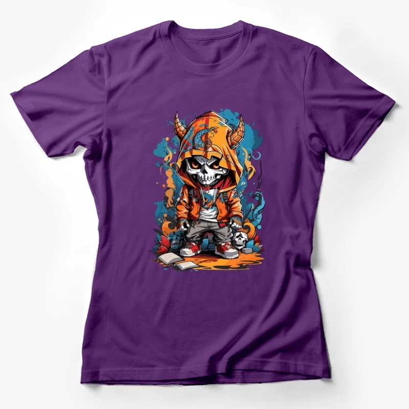 Urban Skull Cartoon Art Female T-Shirt