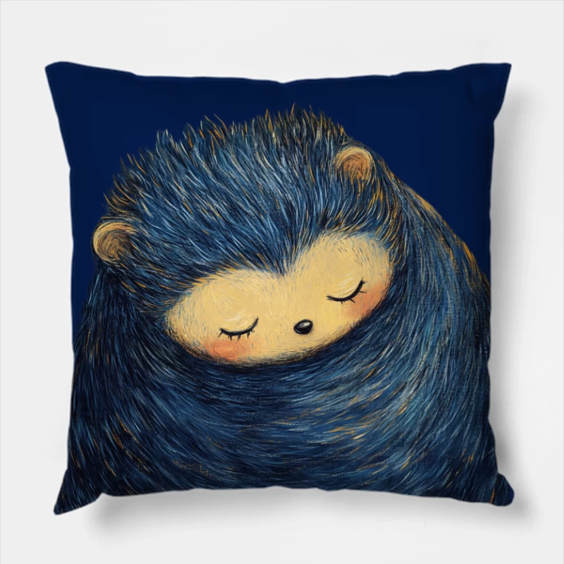 Adorable Blue Hedgehog Illustration: Cute Sleeping Cartoon Character Throw Pillow