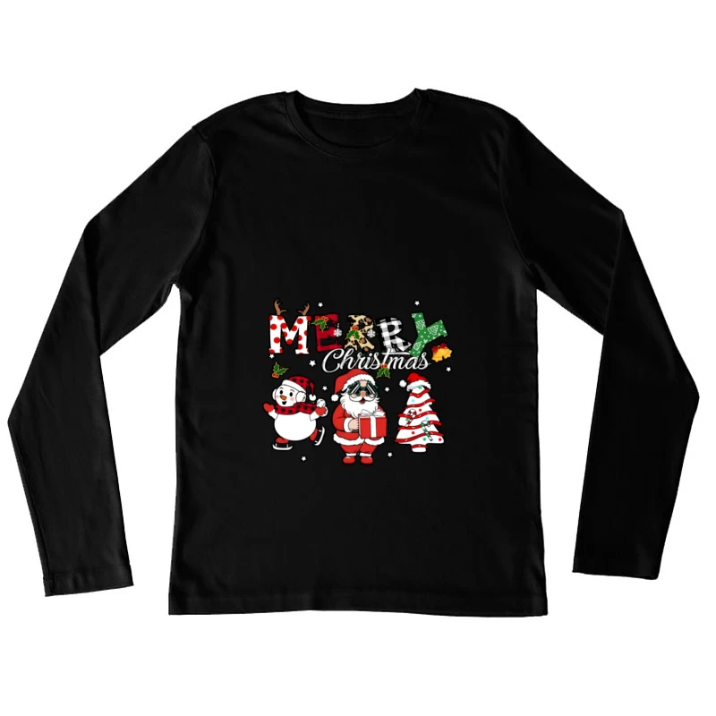 Design de Noël avec Père Noël et Bonhomme de Neige Femme Manches Longues T-Shirt