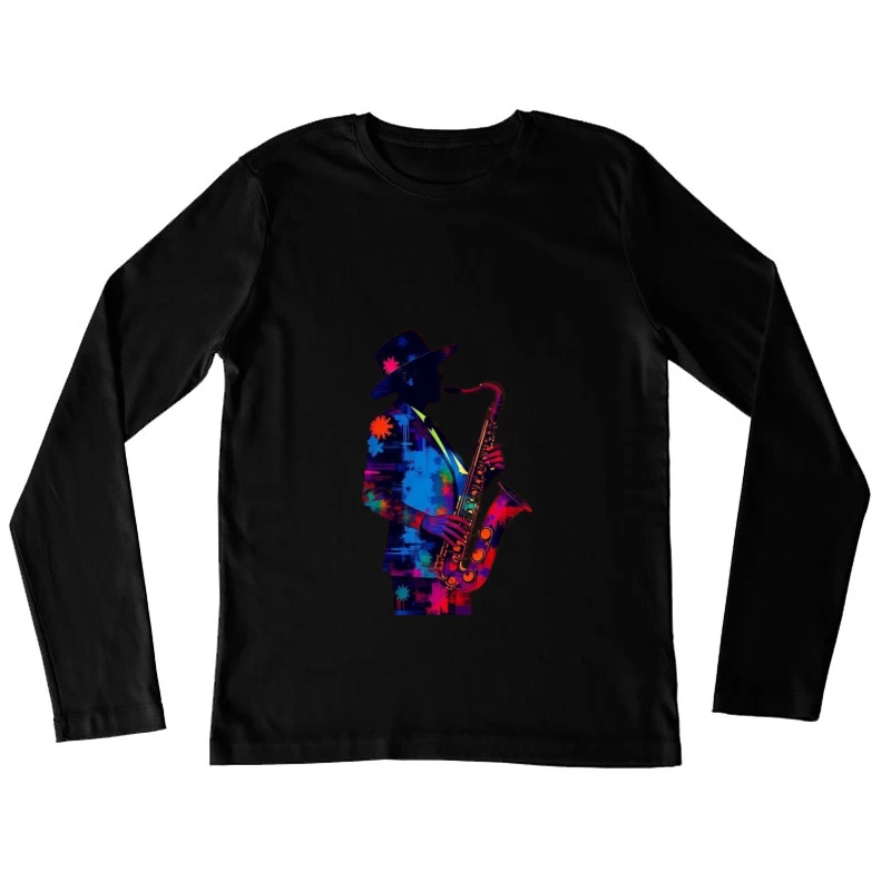 Colorful Saxophonist Silhouette Female Long Sleeve T-Shirt