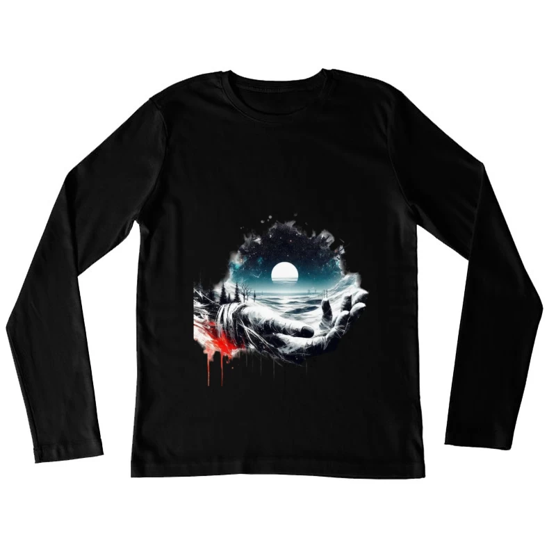 Surreal Cosmic Landscape with Hands Female Long Sleeve T-Shirt