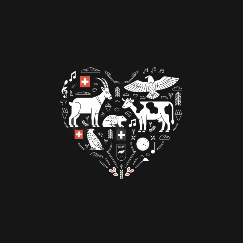 Swiss Heart: Minimalist National Icons in Line Art Female Long Sleeve T-Shirt