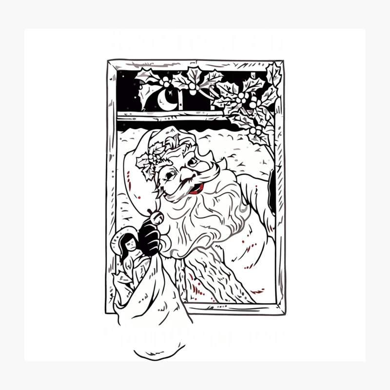 Whimsical Santa Illustration: Christmas Eve Peek Through Window Throw Pillow