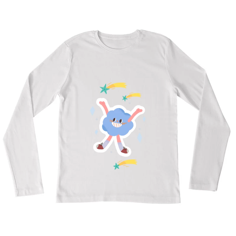 Springende Wolke mit Sternen Damen Langarm T-Shirt