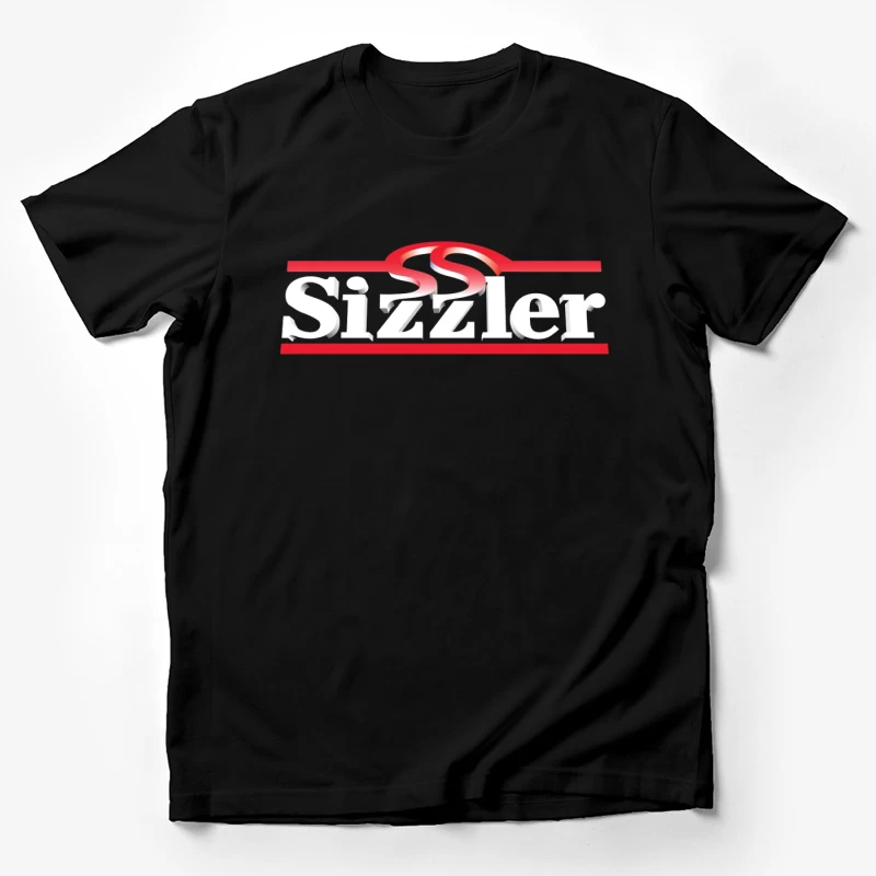 Sizzler Restaurant Chain Logo Design in Red and White Male T-Shirt