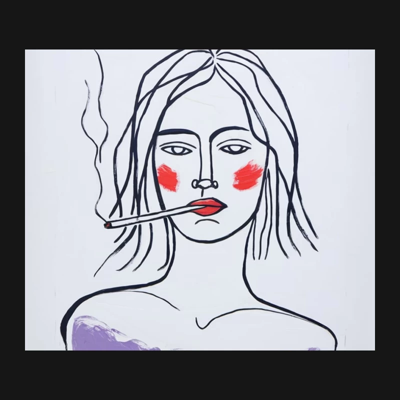 Minimalist Illustration of Smoking Woman with Red Cheeks Mouse Pad