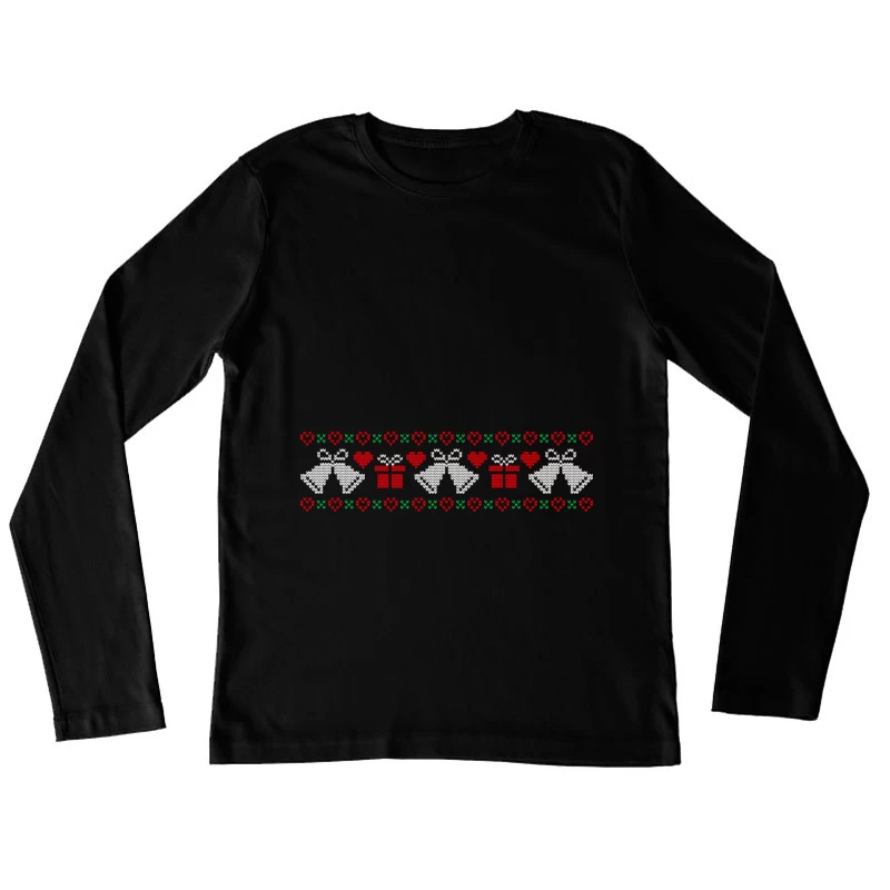 Motif festif de cloches et cadeaux Femme Manches Longues T-Shirt