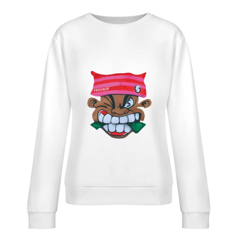 Visage de dessin animé avec chapeau et billet Femme Sweat-shirt à enfiler
