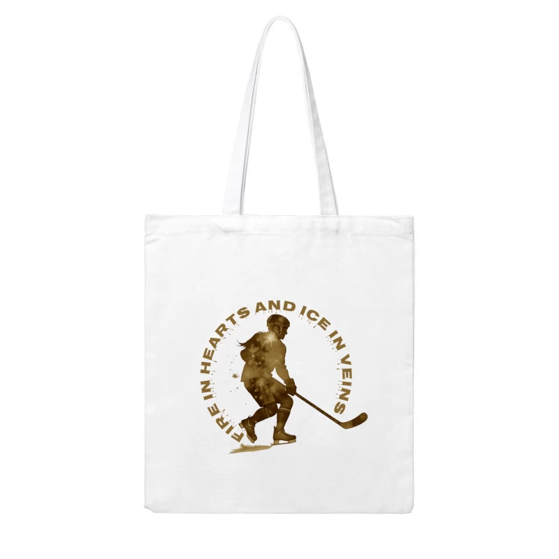 Fire in Hearts and Ice in Veins - Vintage Hockey Player Silhouette Cotton Tote Bag