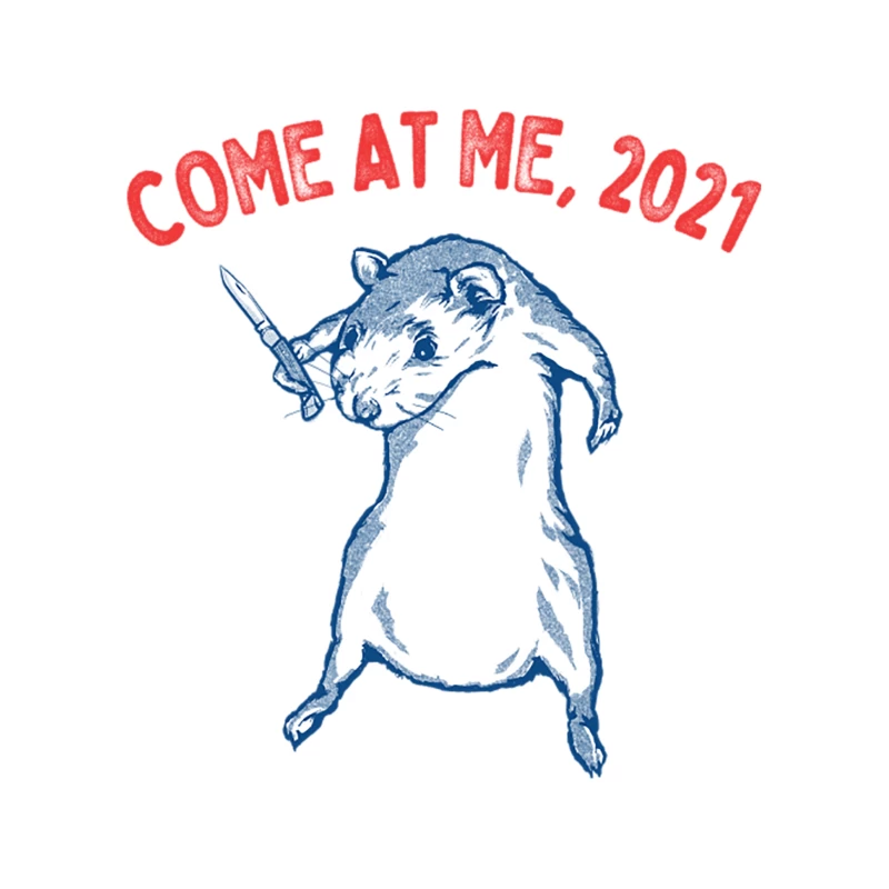 Defiant Cartoon Rat Challenges 2021 with Knife Tapestry