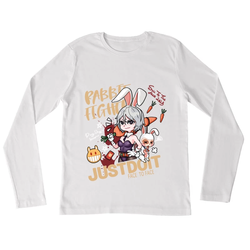 Häschenkampf-Design Damen Langarm T-Shirt