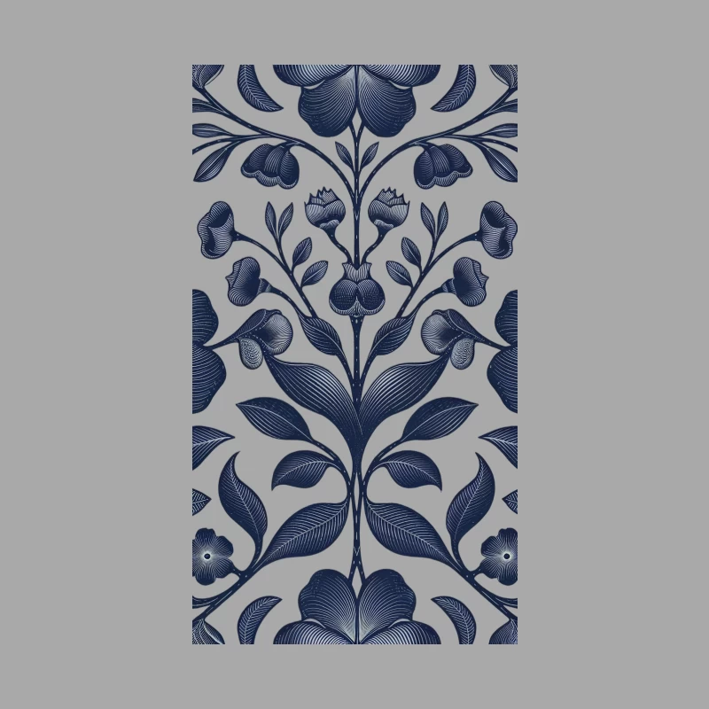 Symmetrical Navy Blue Floral Pattern in Art Nouveau Style Female Pullover Hoodie
