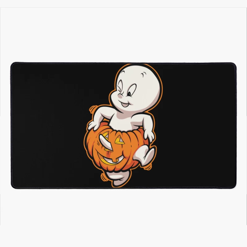 Casper the Friendly Ghost in a Pumpkin Costume Desk Mat