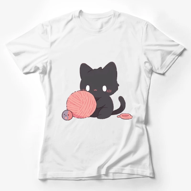 Niedliches schwarzes Kätzchen mit Wollknäuel Damen T-Shirt