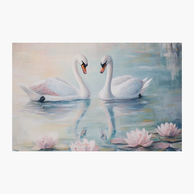 Romantic Swan Pair with Water Lilies: A Peaceful Lake Painting Travel Mug