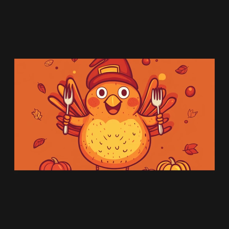 Cute Cartoon Turkey Ready for Thanksgiving Feast Desk Mat