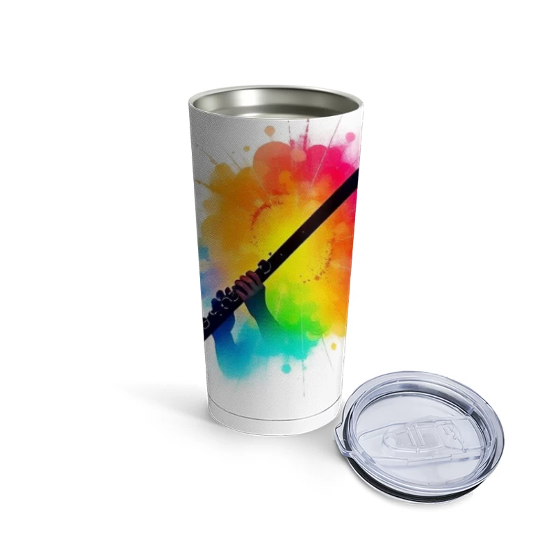 Rainbow Flute with Colorful Watercolor Splash Effect Travel Mug