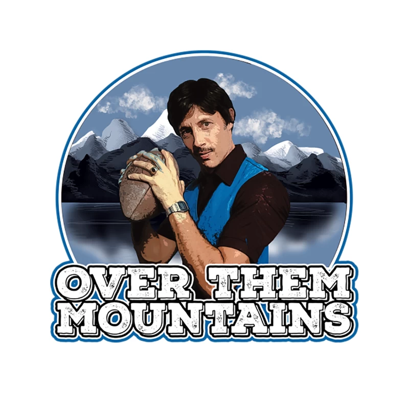 Retro Football Player Over Mountain Landscape Tapestry