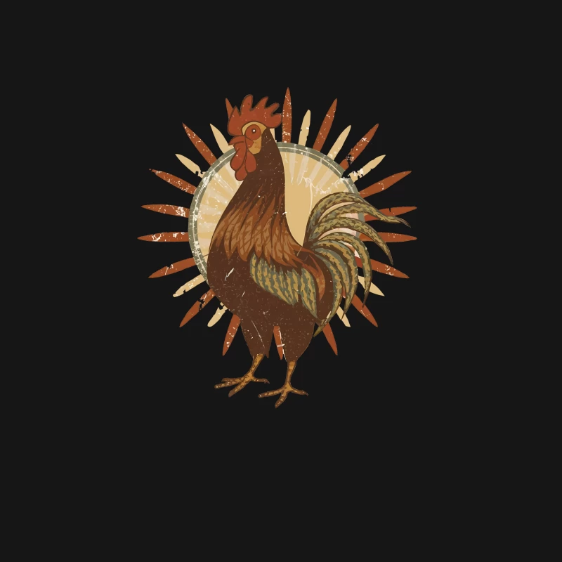 Vintage Sun Rooster T-Shirt Male T-Shirt