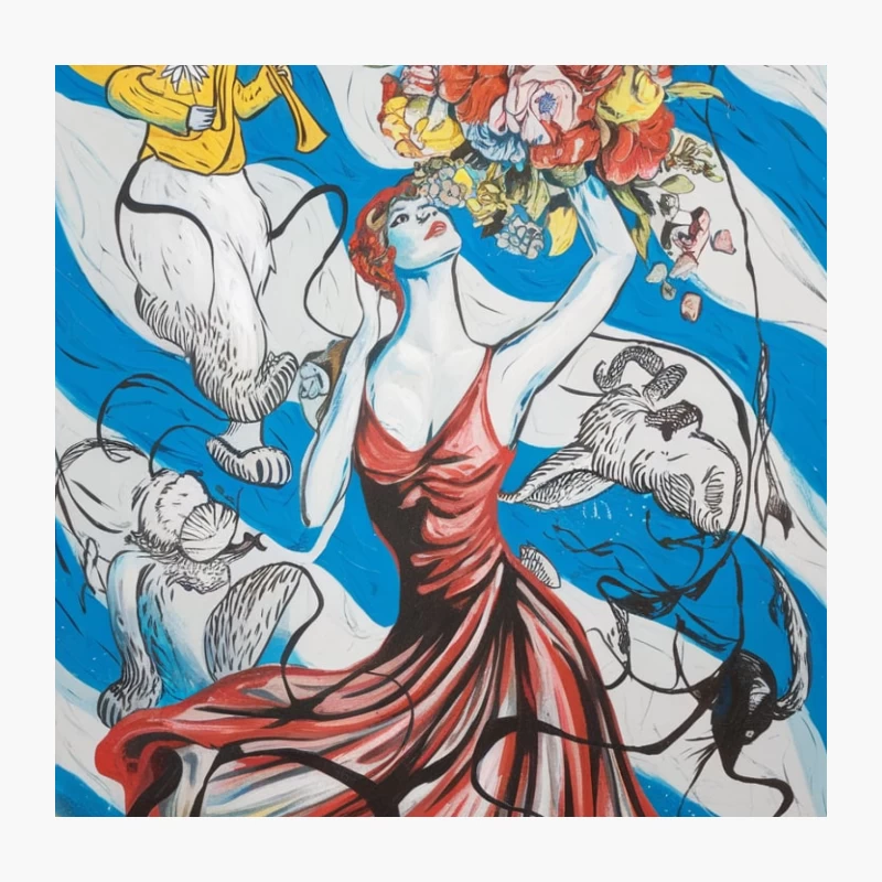 Surreal Dancer's Musical Flora and Fauna Throw Pillow