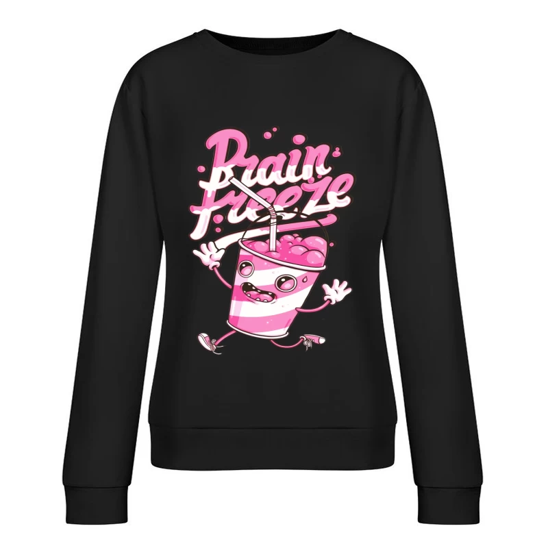 Fun Cute Cartoon Drink with Brain Freeze Female Pullover Sweatshirt