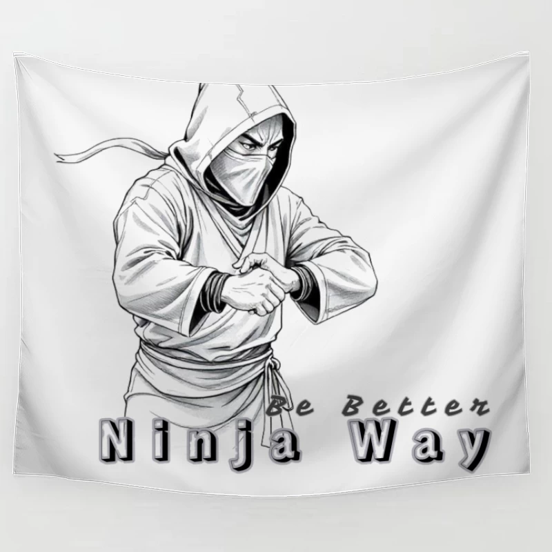 Masked Ninja Warrior in White Hood - The Ninja Way Tapestry