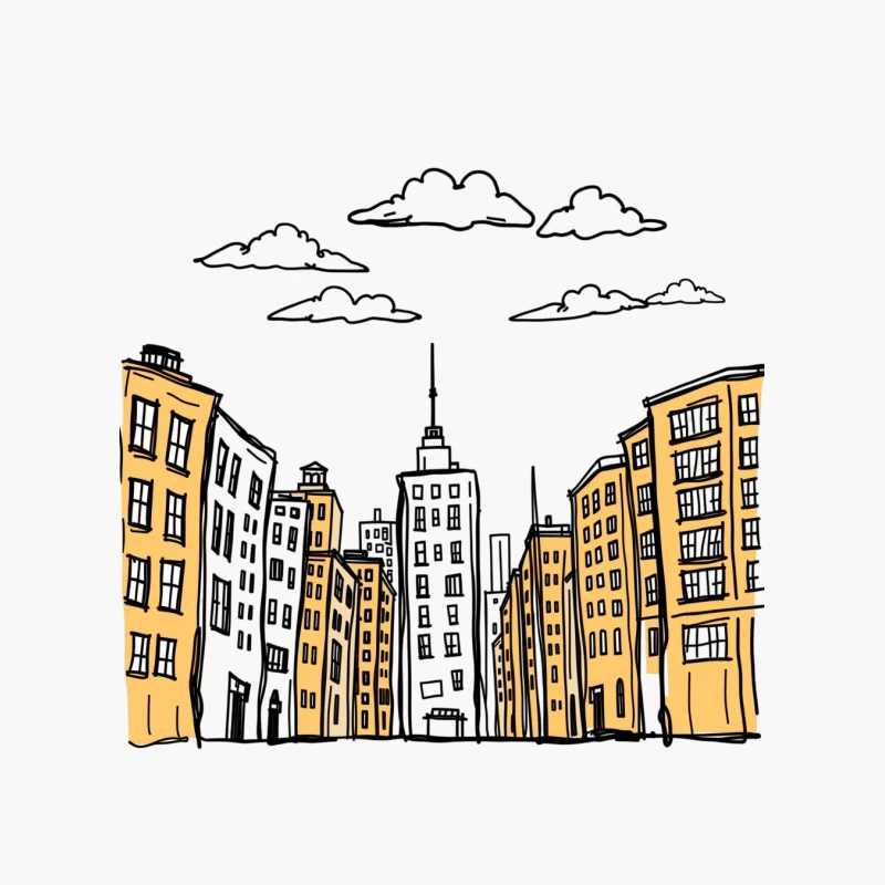 Cityscape Illustration Cotton Tote Bag