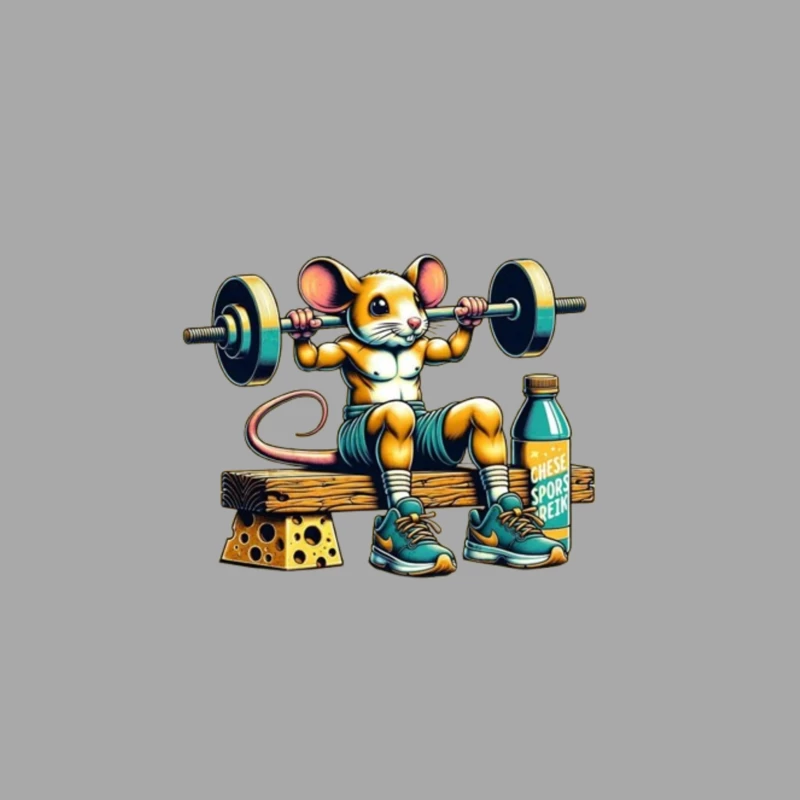 Buff Mouse's Weightlifting Workout with Cheese and Sports Drink Male Pullover Hoodie