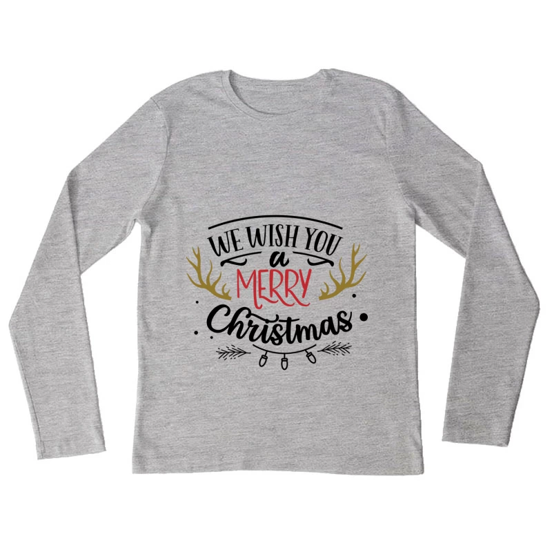 Carte de Noël Joyeuse avec Détails de Cerf Femme Manches Longues T-Shirt