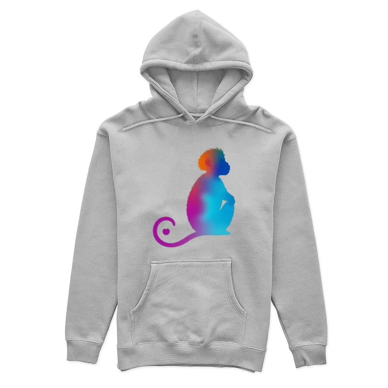 Colorful Gradient Monkey Silhouette with Curled Tail Female Pullover Hoodie