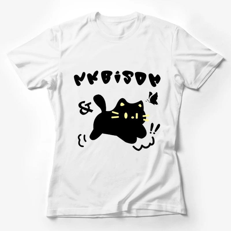 Niedliche Katze mit Text und Schmetterling Damen T-Shirt