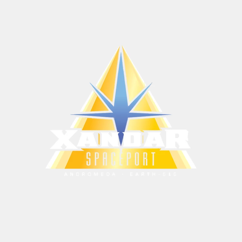 Geometric Spaceport Logo: Futuristic Sci-Fi Design in Yellow and Blue Male Tank Top