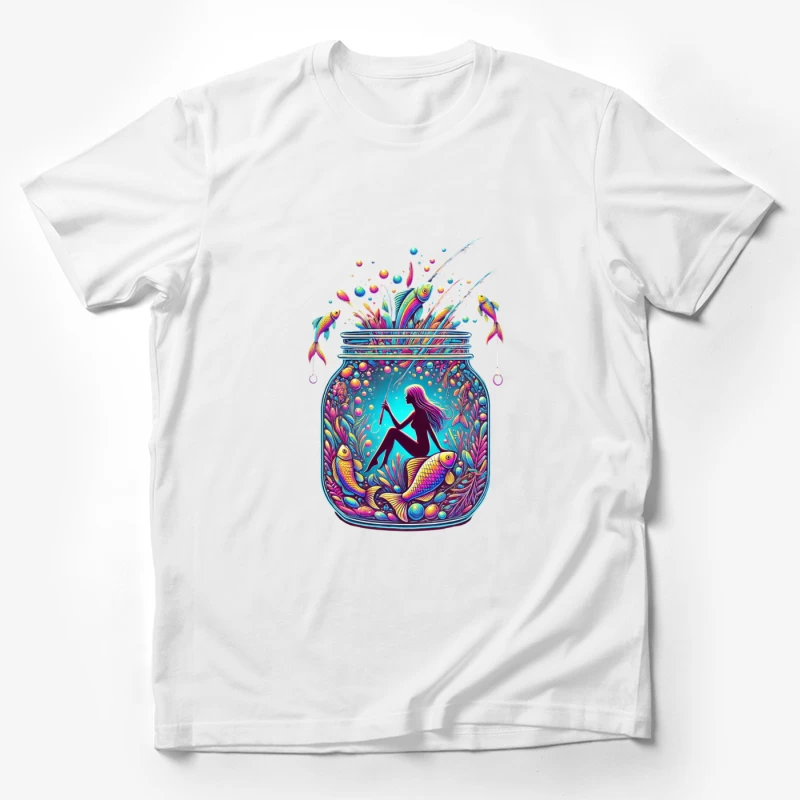 Magical Mermaid in Enchanted Mason Jar with Rainbow Fish Male T-Shirt