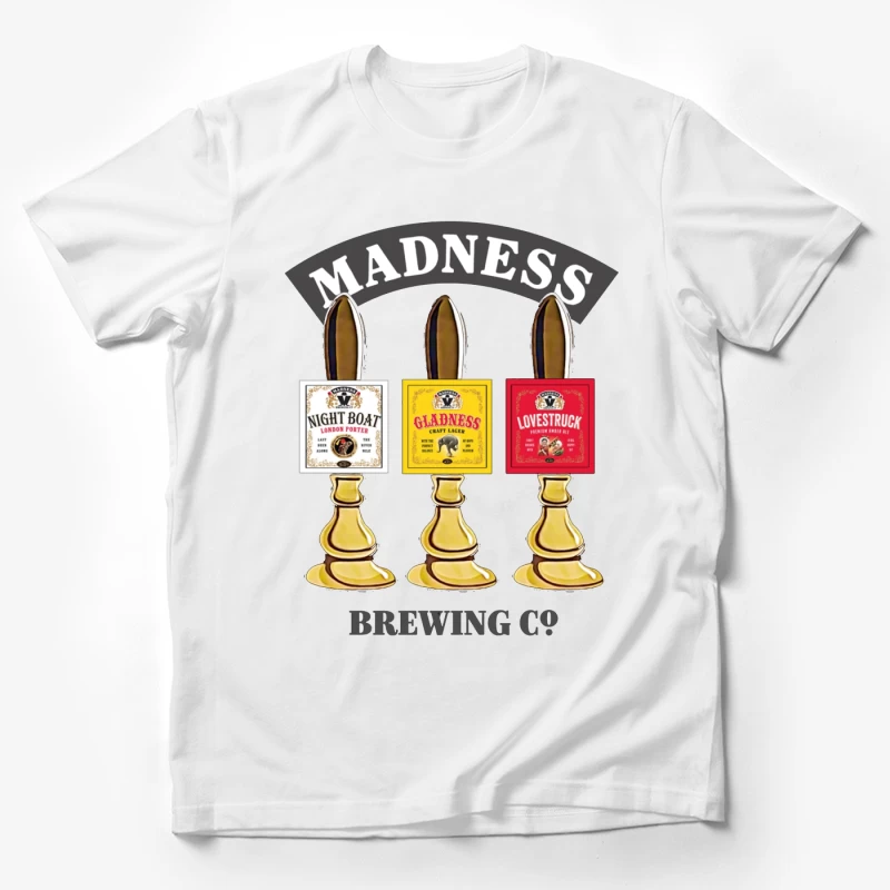 Madness Brewing Company Beer Tap Handles with Classic Labels Male T-Shirt