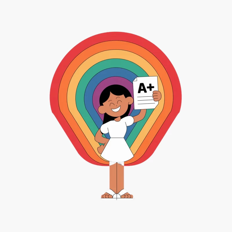 Joyful Student Celebrating A+ Grade Against Rainbow Background Cotton Tote Bag