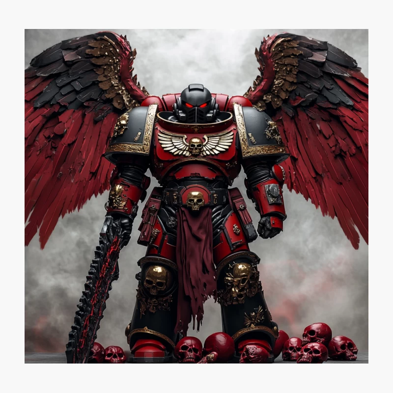 Blood Angel Space Marine: Winged Warrior in Dark Fantasy Realm Throw Pillow