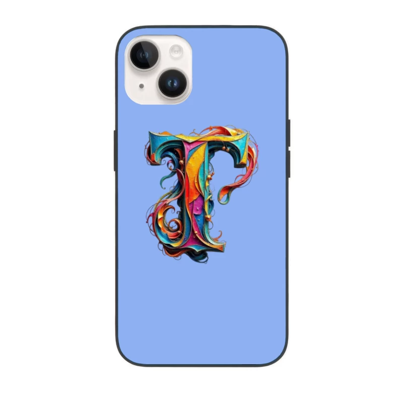 Ornate Colorful Typography: Decorated Letter T Illustration iPhone Case