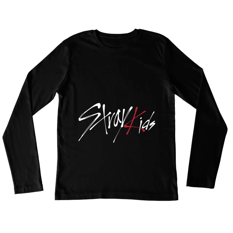 Modern Minimalist Calligraphic Signature in Red and Black Female Long Sleeve T-Shirt