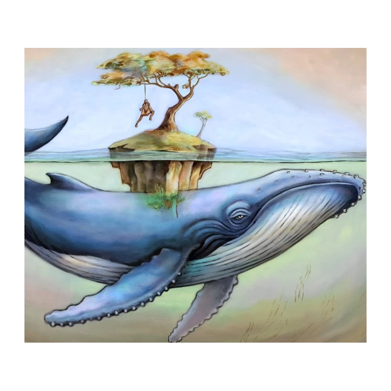 Surreal Whale Island: A Fantasy Ocean Artwork Tapestry